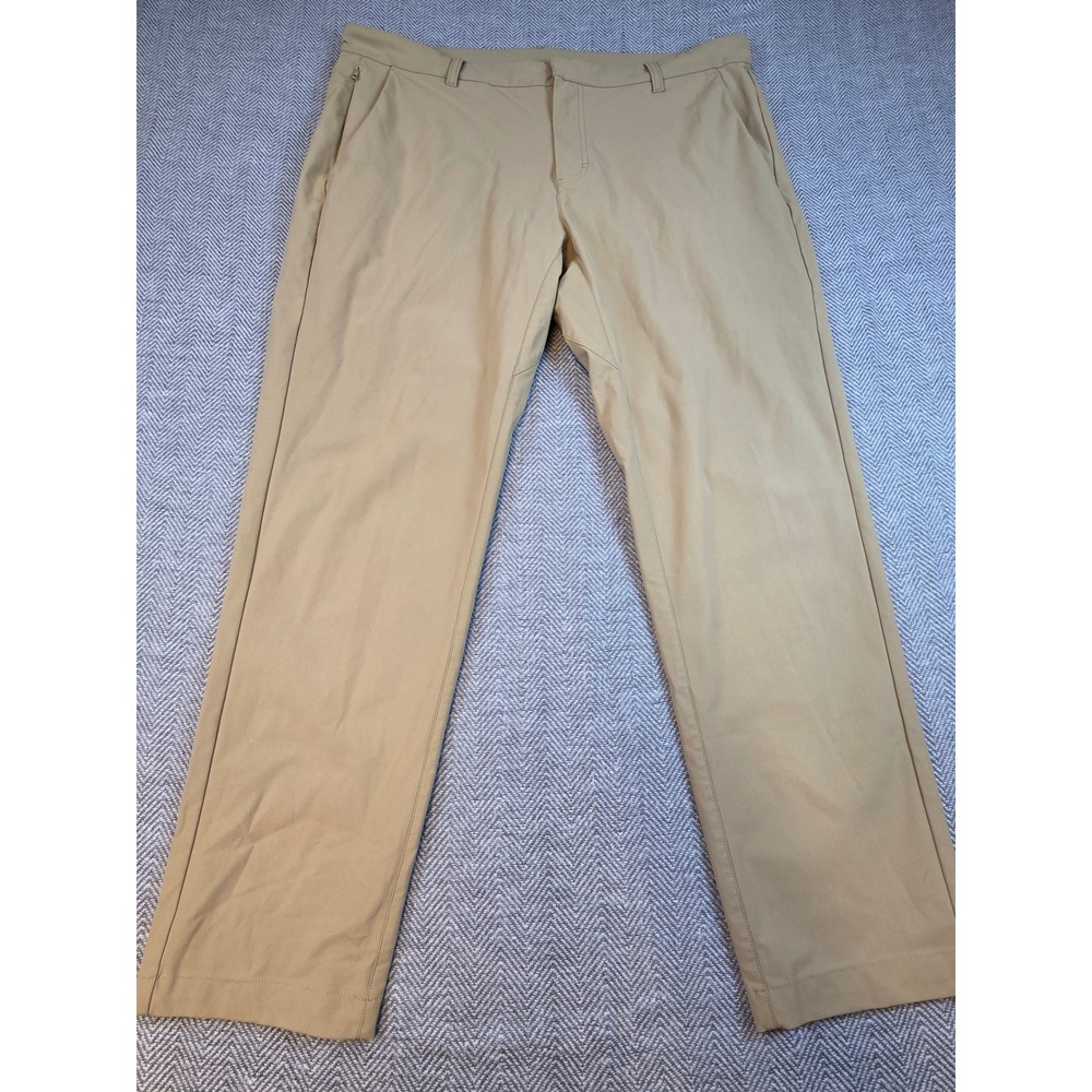 Mens Tan Technical Performance Pants Stretch Khaki Straight Leg 37x27.5